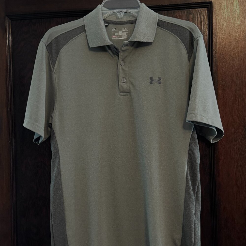 Under Armour Men's Polo shirt in two tone gray, size small loose fit heat gear